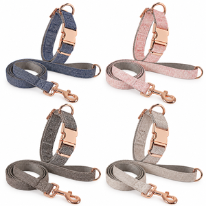 Collar de Perro Personalizado de Tela Twill y Correa de 125 cm con Cinta de Nailon y Herrajes en Tono Oro Rosa, 4 Colores - Product Image 1