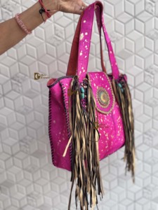 Sac à main à franges en cuir de fourrure métallique véritable pour femmes élégant sac à main de vente chaude cheveux sur les sacs d'utilisation des femmes bohèmes - Product Image 3