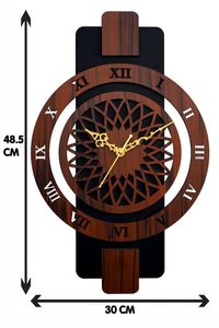 Rustic <b>Wooden</b> <b>Wall</b> <b>Clock</b> Roman Numeral Round Decorative Timepiece Handmade Style for Living Room Office - Product Image 1