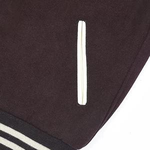 Men's Brown And Cream PU Varsity <b>Jacket</b> Regular Sleeve Solid Color Casual Autumn Wear Stand Collar Button Closure - Product Image 4