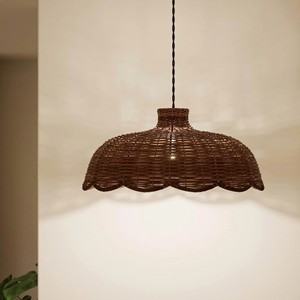Rustic Charm Wavy Edge <b>Wicker</b> Rattan Hanging Light For Home Interior For Living Room And Bedroom - Product Image 2