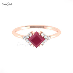 แหวนทองคำแท้ 14K คุณภาพสูง ประดับทับทิมธรรมชาติ ดีไซน์ครึ่งวงกลม ประดับเพชร แหวนแต่งงานสำหรับผู้หญิง ผู้ผลิตและจำหน่ายเครื่องประดับ - Product Image 4