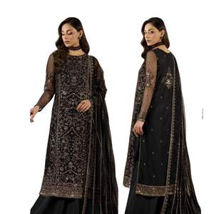 Colección de Trajes Formales de Lujo ZARIF DHARKASH 2026, Traje de 5 Piezas con Bordado Pesado en Tela de Red y Pantalón de Seda Cruda para Fiesta - Product Image 1