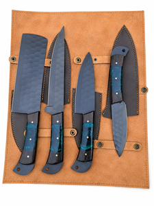 Hand Forged Carbon Steel Chef <b>Knife</b> Set 5 Piece Resin Handle Modern Right Hand Leather Sheath High-Polish Finish Dishwasher <b>Safe</b> - Product Image 2