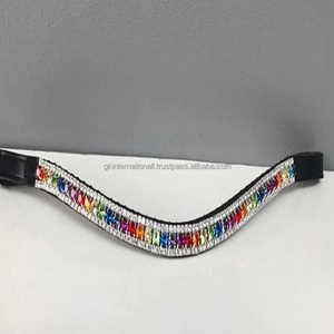 Banda de cuero para la frente con forma curva Para Caballo, impresionante, de 5 filas, cadena de cristal multicolor preciosa en todos los tamaños - Product Image 2