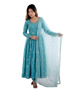 ชุดส่าหรีแบบวิชิตร่าผ้าไหมสำหรับผู้หญิง พร้อมงานปักเลื่อมหนัก ชุดอานาร์กาลี กุรตา กางเกงขายาว ผ้าคลุมไหล่ สำหรับงานปาร์ตี้ - Product Image 3