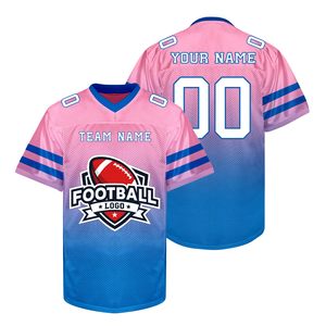 Custom Sublimated Pink Blue Gradient Mesh V-<b>Neck</b> Football Jersey Short Sleeve Breathable Regular Fit Unisex Adult Sport Apparel - Product Image 1