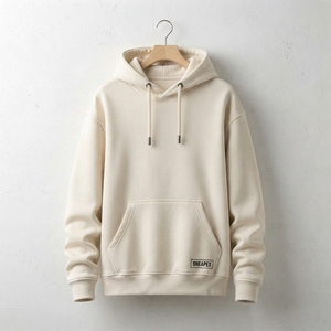 Sudadera con Capucha Personalizada con Textura Crema para Hombre, Sudadera con Bolsillo Canguro y Logotipo en Etiqueta, Estilo Urbano - Product Image 3