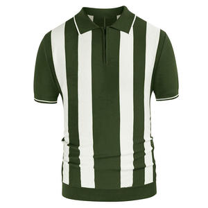 Breathable Men Crochet Knit <b>Polo</b> Shirt <b>Zip</b> <b>Up</b> Lapel Contrast Stitching Summer Knitted Shirt - Product Image 2