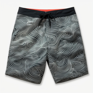 Short de bain décontracté pour homme à motif géométrique imprimé par sublimation, en polyester tricoté 220g, séchage rapide, taille mi-haute avec cordon de serrage - Product Image 6