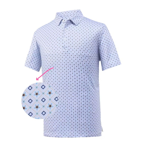 Polo pour homme à imprimé géométrique bleu, manches courtes, fermeture boutonnée, style décontracté, tissu en polyester respirant, haut de golf - Product Image 1