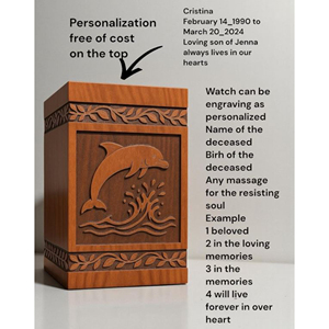Personalized Wooden Cremation Urn: Dolphin & Waves Engraving, Custom <b>Memorial</b> urn <b>Memorial</b> <b>Keepsake</b> by AYAANS - Product Image 4