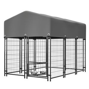 Enclos pour chien robuste avec toit extérieur XXL 4.23FT X5.82FT X4.83FT, en treillis soudé, résistant aux UV et imperméable, pour grands chiens - Product Image 1