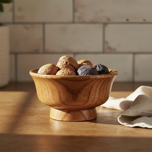Bol à salade en bois naturel ILAHI, écologique, en bois d'acacia, style vintage, logo personnalisé, pour mariage, ustensiles de cuisine, vaisselle, en stock - Product Image 4