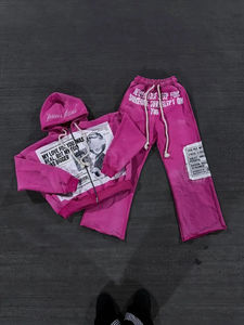 Conjunto Deportivo Unisex Estilo Y2K Gótico con Parches – Sudadera con Cremallera y Estampado Gráfico y Pantalones Anchos |   Conjunto de 2 Piezas de Ropa Urbana de Moda - Product Image 6