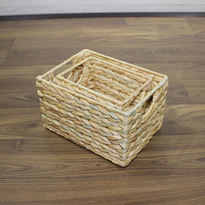 Natural Rustic Eco-Friendly Water Hyacinth <b>Rectangular</b> Nesting <b>Baskets</b> with Handles for Kitchen <b>Storage</b> - Product Image 4