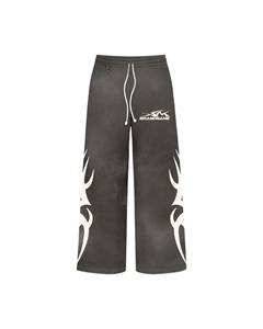 Multi Color Flame Cropped <b>Zip</b> Hoodie Wide Pants Set | Oversized Streetwear Matching Set OEM Private Label Manufacturer - Product Image 2