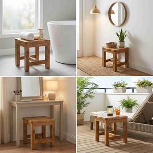 Mesa Auxiliar de Madera Hecha a Mano con Tapa Cuadrada Gruesa y Diseño de Patas Cruzadas Resistentes - Product Image 2
