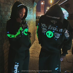 Vente chaude Survêtement streetwear d'hiver Ensemble unisexe Vêtements de sport pour femmes Sweat-shirt à capuche Deux pièces Vente en gros 100% coton Poids lourd - Product Image 3