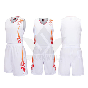 Maillot de basket-ball blanc personnalisé sans manches, col en V, imprimé flamme sublimé, polyester respirant, unisexe, pour adultes, sports d'équipe - Product Image 1
