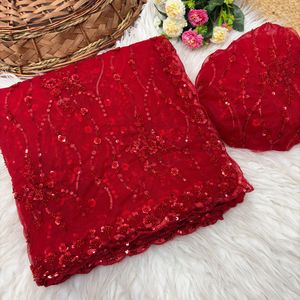 Designer <b>Sequins</b> Embroidery Net Fabric Lace <b>Material</b> For Saree Blouse Dress Wedding Party Wear - Product Image 1