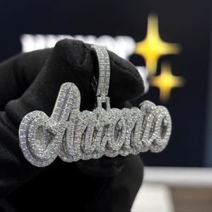 <b>Custom</b> Script <b>Name</b> Pendant 925 Sterling Silver VVS Moissanite Fully Iced Hip Hop <b>Necklace</b> White Gold Pave Jewelry Mens Unisex - Product Image 3