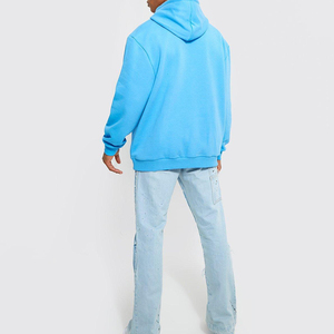 เสื้อสเวตเชิ้ตมีฮู้ดสีน้ำเงินล้วนสำหรับผู้ชาย แขนปกติ ผ้าฟลีซ ผ้าฝ้าย ใส่ได้ในฤดูใบไม้ร่วง - Product Image 6