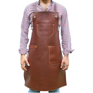 Leather Canvas Kitchen Sets New Coffee Barber Garden <b>BBQ</b> Work <b>Apron</b> for Unisex Bartender Use with Snap Closure and Short Sleeve - Product Image 2