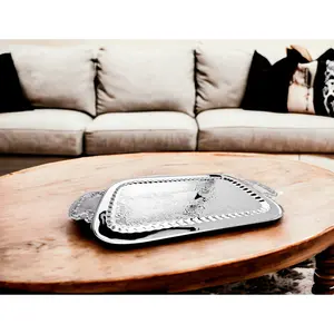 Plateau en métal artisanal haut de gamme pour la décoration de table à manger, plateau en métal moderne et minimaliste pour les intérieurs de luxe, sûr, Zaid Export - Product Image 2