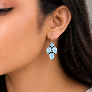 Boucles d'oreilles pendantes tendance en argent oxydé plaqué antique, forme goutte d'eau, style bohème, avec pierres précieuses, pour femme, faites à la main, vente en gros - Product Image 3