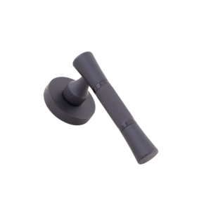 Juego de manillas modernas de latón macizo de tono dual para puerta, con rosca redonda, acabado negro mate PVD, oro rosa, oro brillante y negro brillante, con cerradura de palanca. - Product Image 3