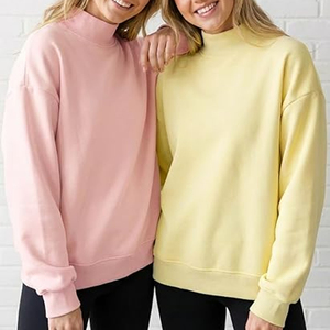 Sudadera Casual Holgada Estampada de Cuello Alto para Mujer, Manga Larga, 100% Algodón Felpa, Colores Sólidos, Cuello Simulado - Product Image 6