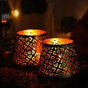 The Purple Tree Metal Gold <b>Tealight</b> Holder Pack Of 2 Die Cut Floral Design Home Decor - Product Image 5