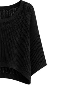 Pull court tricoté noir pour femme, coupe ample, manches courtes, léger et respirant, idéal pour l'été, style décontracté et tendance - Product Image 4