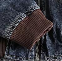 Blouson en jean pour homme, style racer, à capuche, fermeture éclair, doublure unie, décontracté, hiver, sportif, délavé, coupe droite, logo tissé sur le devant, tissu tissé