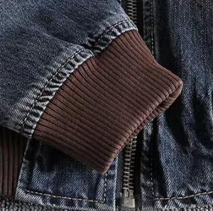 Men's Denim <b>Racer</b> <b>Jacket</b> Hooded Zipper Closure Solid Lining Casual Winter Sporty Washed Regular Fit Front Logo Woven Fabric - Product Image 3