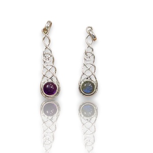 Pendentifs en argent sterling 925 avec pierres précieuses naturelles turquoise et améthyste, sertis clos, forme ronde, pour femmes, vente en gros - Product Image 1