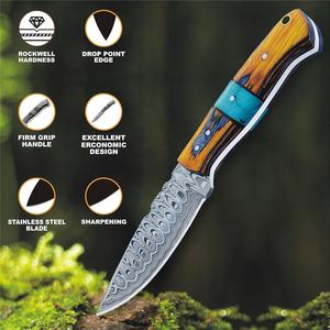 Couteau à Découper en Acier Damas Fait Main Personnalisé avec Manche en Bois Pukka et Étui en Cuir Fin, Couteau de Boucher, Couteau de Camping - Product Image 1