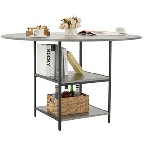 Tavolo da Pranzo Rotondo Moderno in Legno da 47 Pollici per 4-6 Persone, Arredamento per il Tempo Libero con Ripiano Portaoggetti - Product Image 2