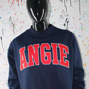 Sudadera Angie de cuello alto, color azul marino con apliques blancos, estilo oversized, 100% algodón grueso, moderna, para mujer, Finer Threads - Product Image 1