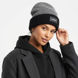 Gorro de Dos Tonos Personalizado con Etiqueta de Logotipo Tejida, Gorro de Punto Acanalado con Puño, Gorro Cálido para Invierno, Accesorio de Moda Urbana Unisex - Product Image 1