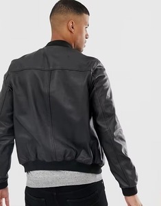 Veste en cuir pour homme haut de gamme, col montant, respirante, logo frontal, élégante, décontractée, tissu 300g - Product Image 5