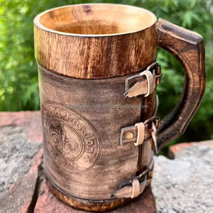 Hot Sale Wooden Beer <b>Mug</b> with Steel Cup <b>Handmade</b> Burnt Wood Drinking <b>Mugs</b> - Product Image 1