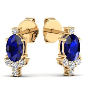Boucles d'oreilles REYES en saphir bleu taille ovale 0,86 carat pour femme, en or 14K avec diamants et fermoir à vis, prix de gros - Product Image 6