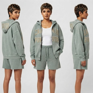 Wholesale Women’s Embroidered Fleece <b>Embroidery</b> Sweatshirt and Shorts <b>Set</b> Heavyweight Cotton Short <b>Set</b> Private Label OEM ODM - Product Image 4
