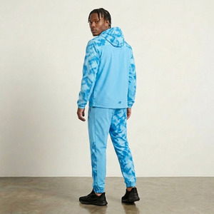 Ensemble de survêtement à capuche 2 pièces bleu ciel pour homme, écoresponsable, style streetwear, veste et pantalon de sport athlétique, tenue de jogging - Product Image 4