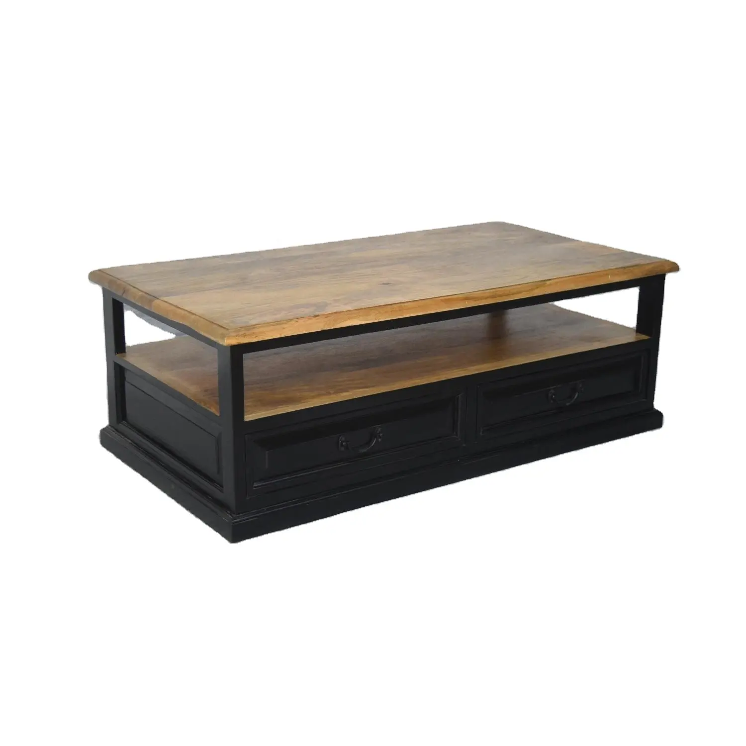 Mesa de centro de madera de mango macizo moderno de último diseño clásico, Centro de cajón doble convertible para sala de estar, muebles para el hogar