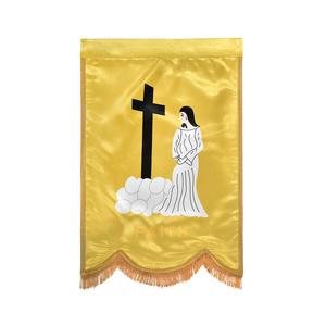 Drapeau de l'Église de la Foi avec croix et femme sur nuage, en soie dorée, décoration suspendue pour usage religieux - Product Image 1