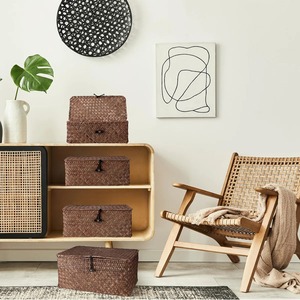 Set Of 4 Seagrass <b>Basket</b> With Lids Woven Handmade <b>Storage</b> <b>Basket</b> Wholesale eco-friendly Made in Vietnam - Product Image 4