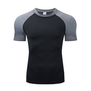 Unisex Short Sleeve Rash Guard <b>Black</b> Yellow Color Blocked Quick Dry <b>Compression</b> Sport <b>Shirt</b> Adult Size Grappling Gear - Product Image 3